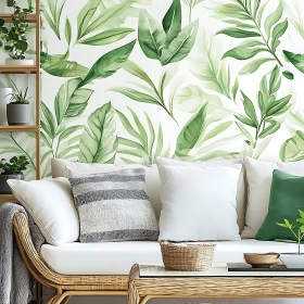 Botanical Themed Interior with Cozy Sofa and Greenery