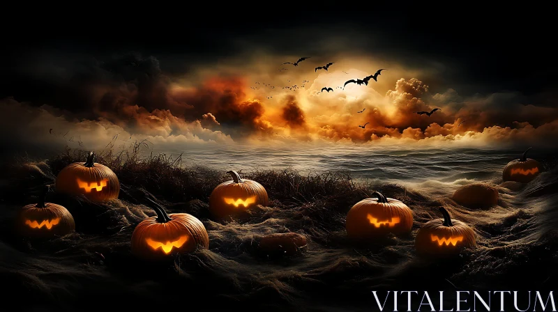 AI ART Spooky Pumpkins Halloween Night