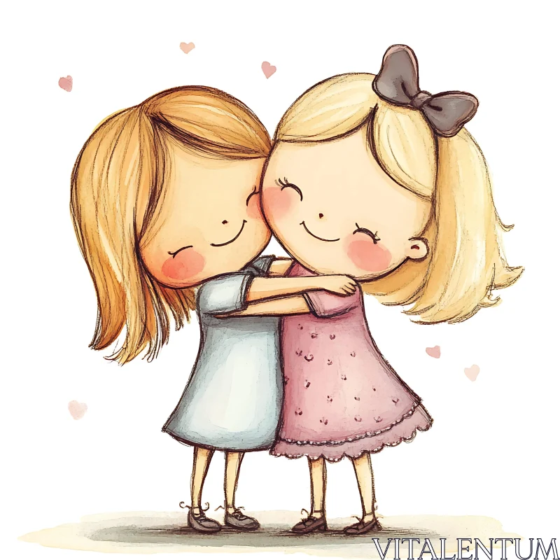 Affectionate Embrace: A Girl's Friendship AI Image