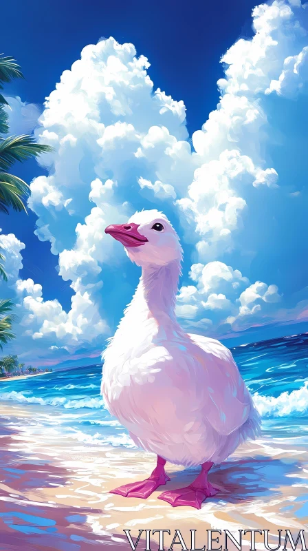 AI ART Bird on the Beach under a Blue Sky