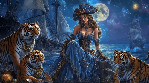 Fantasy Pirate with Bengal Tigers