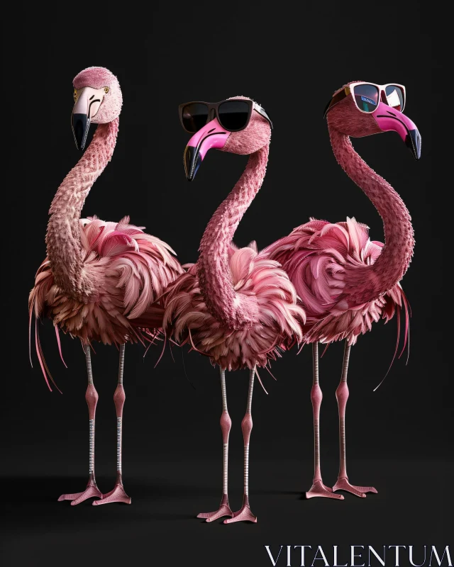 Flamingos in Sunglasses: A Stylish Bird Trio AI Image