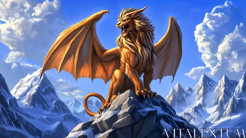 AI ART Winged Beast on Snowy Mountain