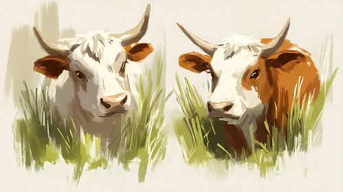 Pastoral Illustration of Cows