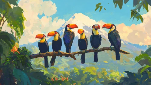 Tropical Birds Mountain Scenery