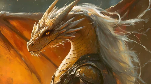 Mythical Golden Dragon with White Mane