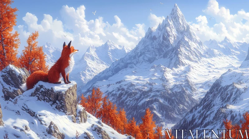 Majestic Fox in Winter Mountains AI Image