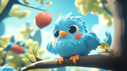 Whimsical Blue Bird on a Branch
