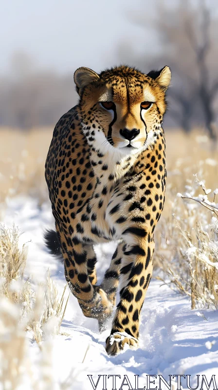 Cheetah in Winter Habitat AI Image