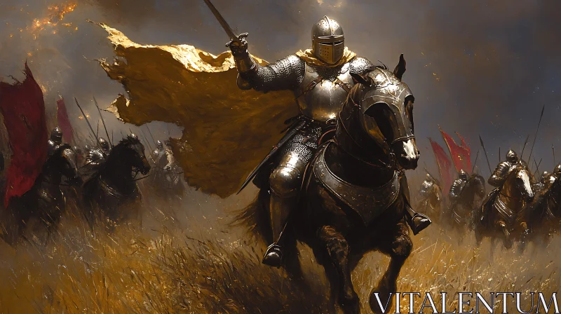 Armored Knight Leading Cavalry Charge AI Image