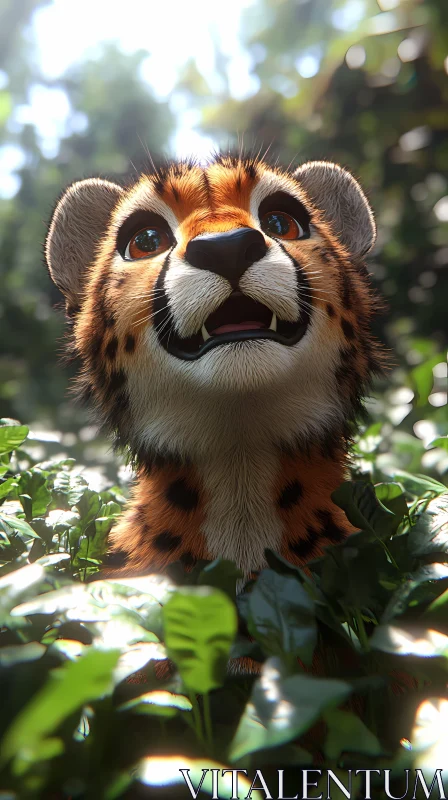 Animated Cheetah Cub in Nature AI Image