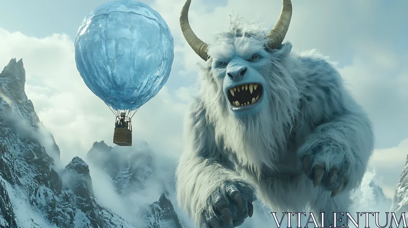 AI ART Fantasy Yeti and Air Balloon Landscape