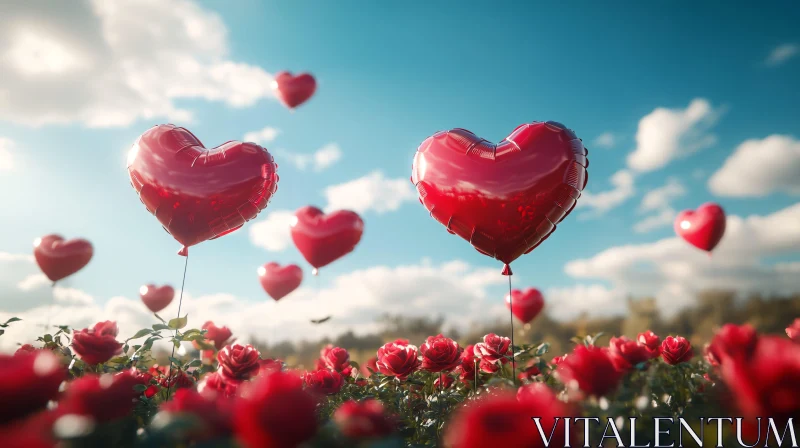 AI ART Heart Balloons and Roses Landscape