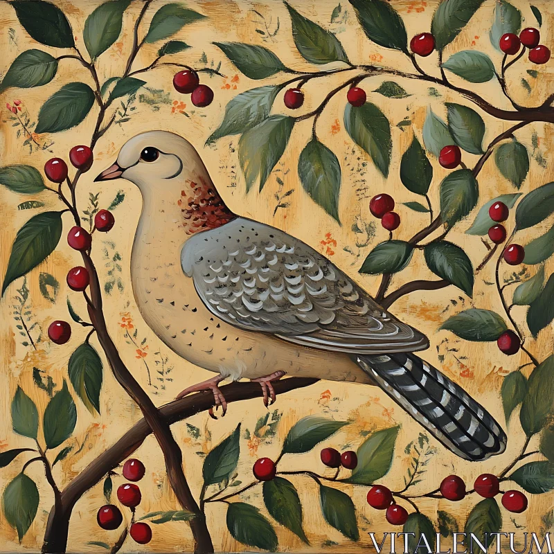 Bird Among Cherries Fine Art Print AI Image