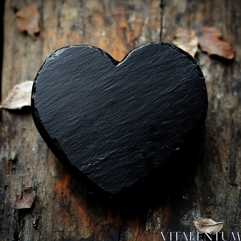 Heart-Shaped Slate on Wooden Surface AI Image