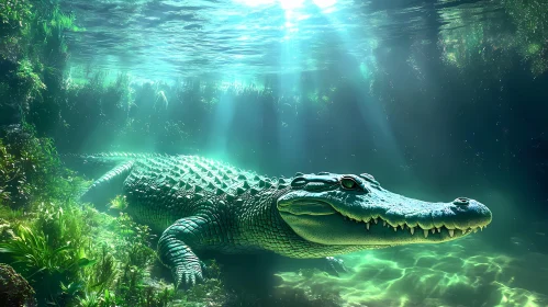 Majestic Crocodile Swimming Underwater