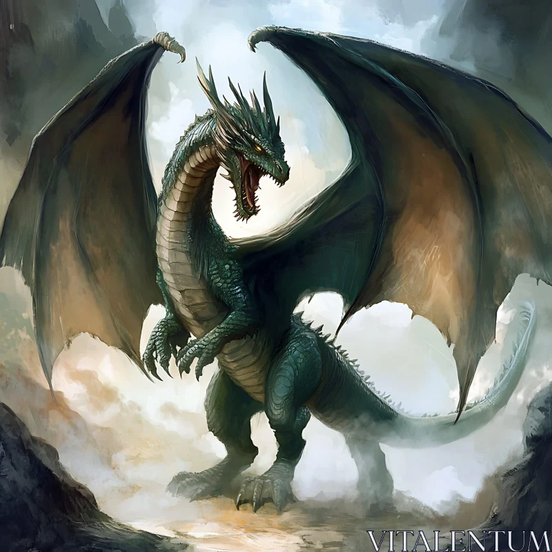 AI ART Green Dragon in Mystical Setting