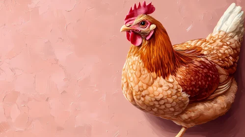 Realistic Chicken Art on Pink Background