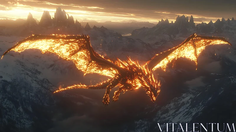 Dragon Ablaze Over the Mountains AI Image