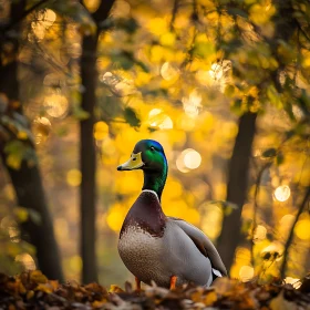 Duck Portrait in Fall Forest