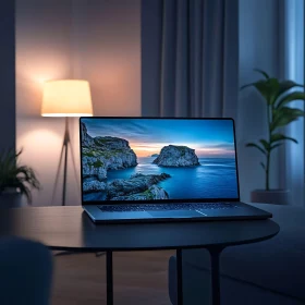 Sleek Laptop with Coastal Scene