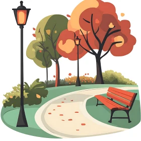 Park in Autumn with Winding Path