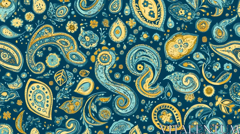 Gold and Teal Paisley Design AI Image