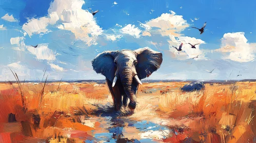 Majestic Elephant in African Landscape