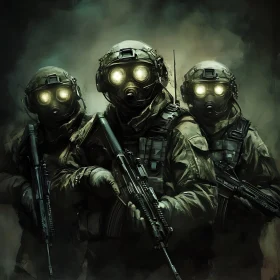 Masked Soldiers in Smoky Haze