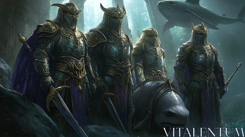 AI ART Deep Sea Knights with Shark Companion