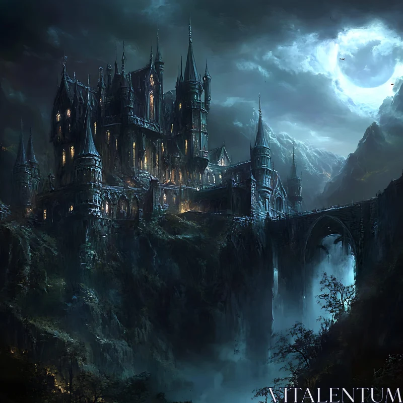 AI ART Gothic Castle at Night