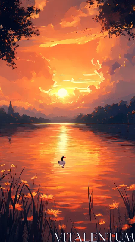 AI ART Peaceful Sunset Reflection Scene