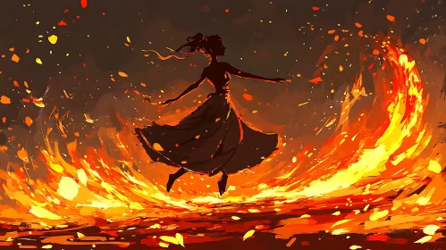 Fiery Dance Silhouette Art Illustration
