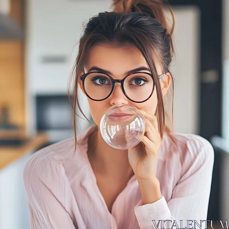 AI ART Playful Woman Blowing Bubble Portrait