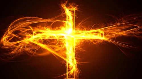 Glowing Fiery Cross Abstract Art