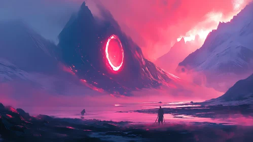 Glowing Portal in Mountainous Terrain