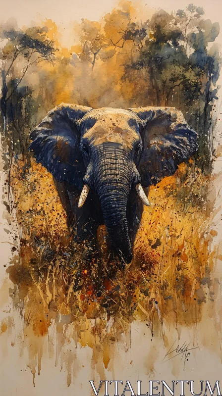 Majestic Elephant Art in Autumn Landscape AI Image