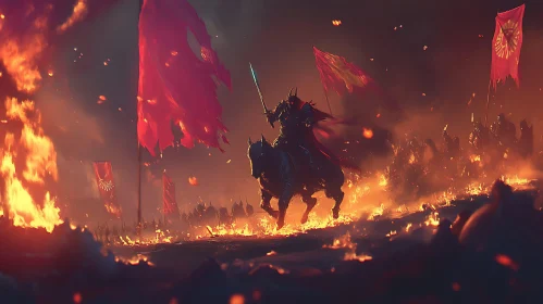Warrior in Flames: A Medieval Battle Scene