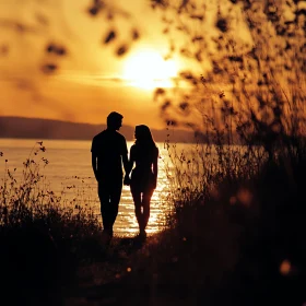 Sunset Romance: A Couple Holding Hands