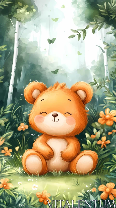 Happy Bear in Nature's Embrace AI Image