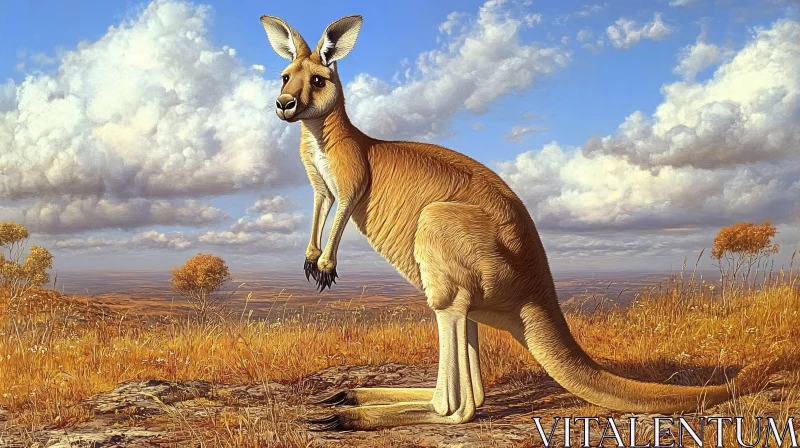 Kangaroo in Golden Field AI Image