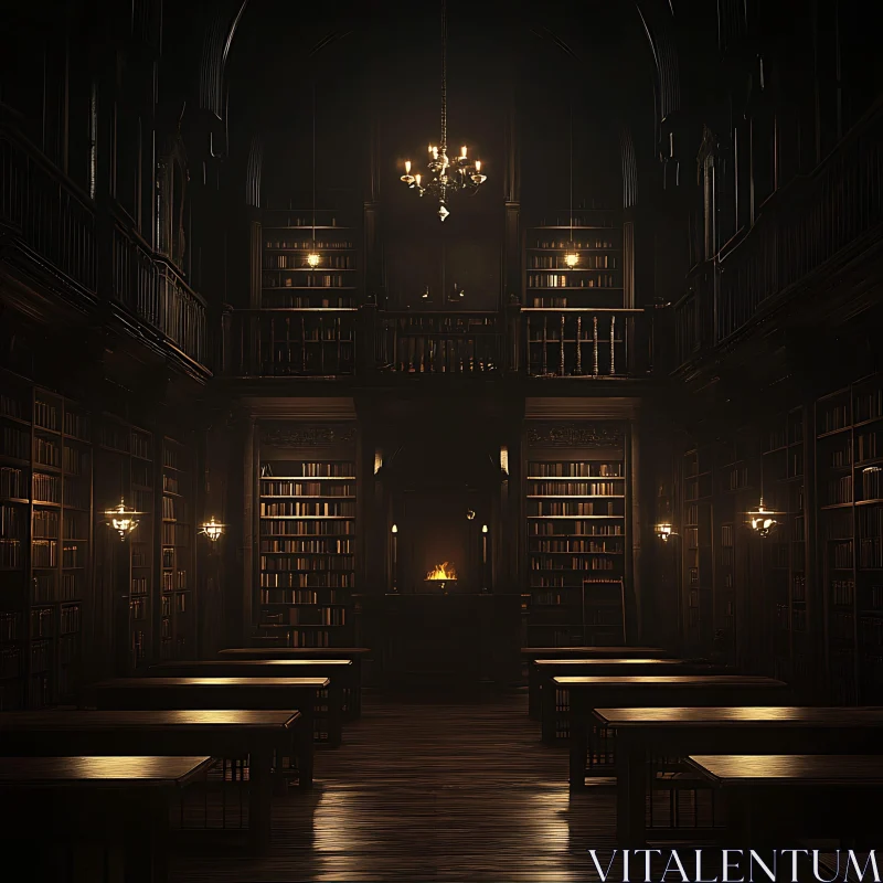 AI ART Antique Library with Soft Lighting