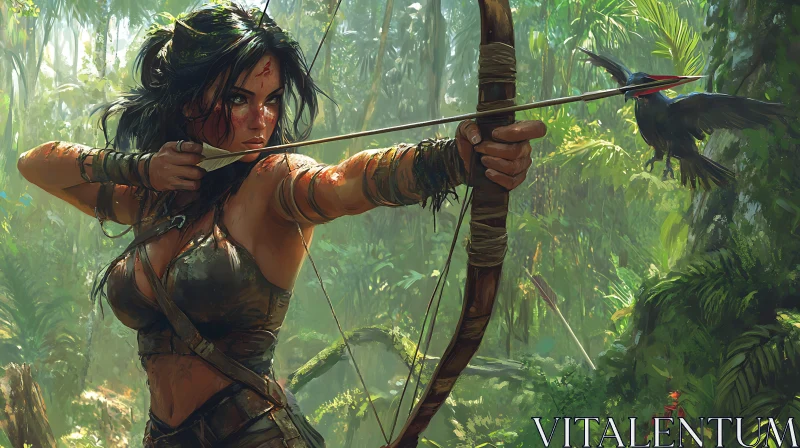 Female Warrior in Jungle AI Image