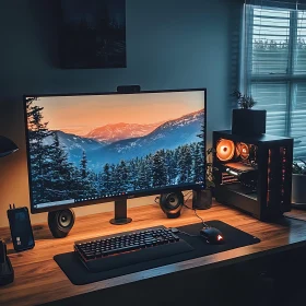 Modern Desktop Setup with Mountain View