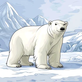 Cartoon Polar Bear with Snowy Mountain Backdrop