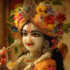 Krishna Deity with Floral Turban