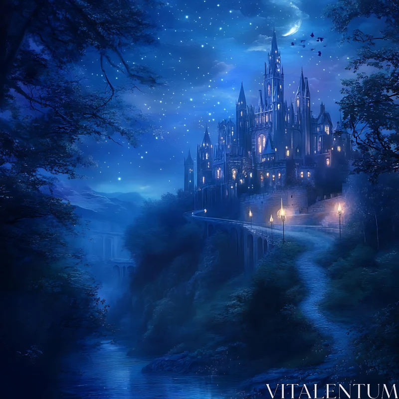 AI ART Moonlit Castle Fantasy