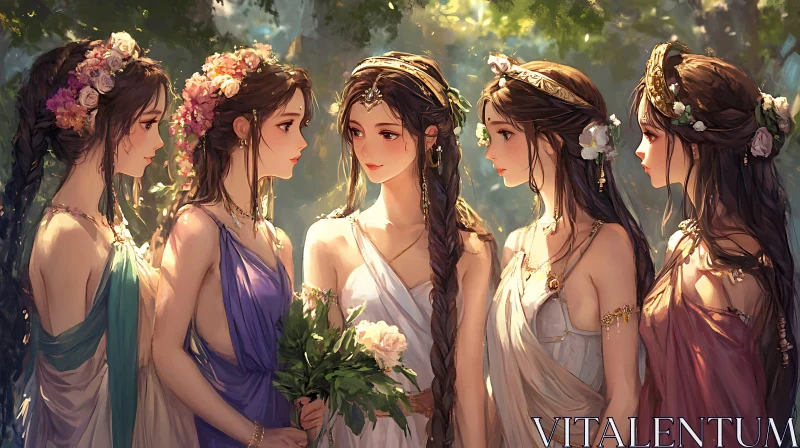 Five Ladies in the Garden AI Image