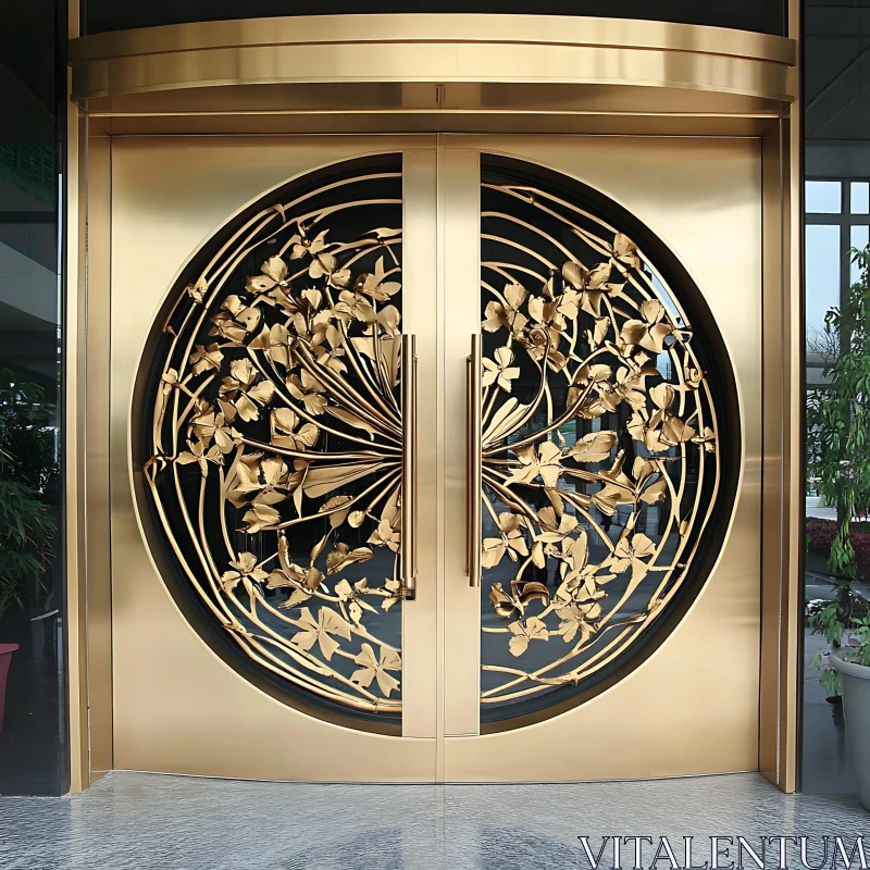 AI ART Ornate Golden Leaf Metal Door