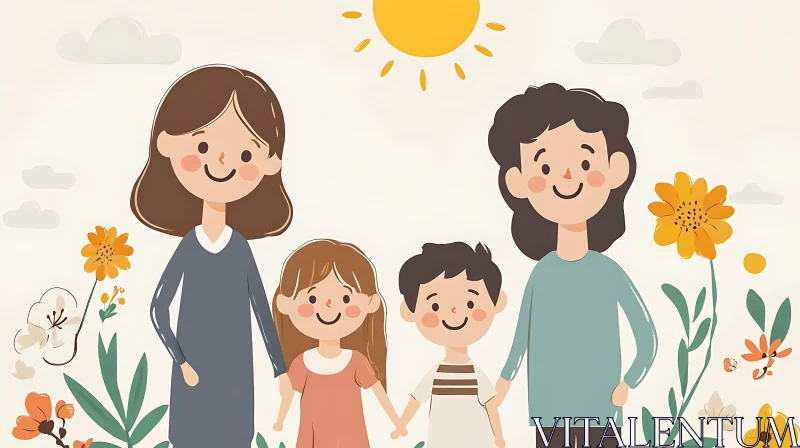 AI ART Happy Family Cartoon Illustration